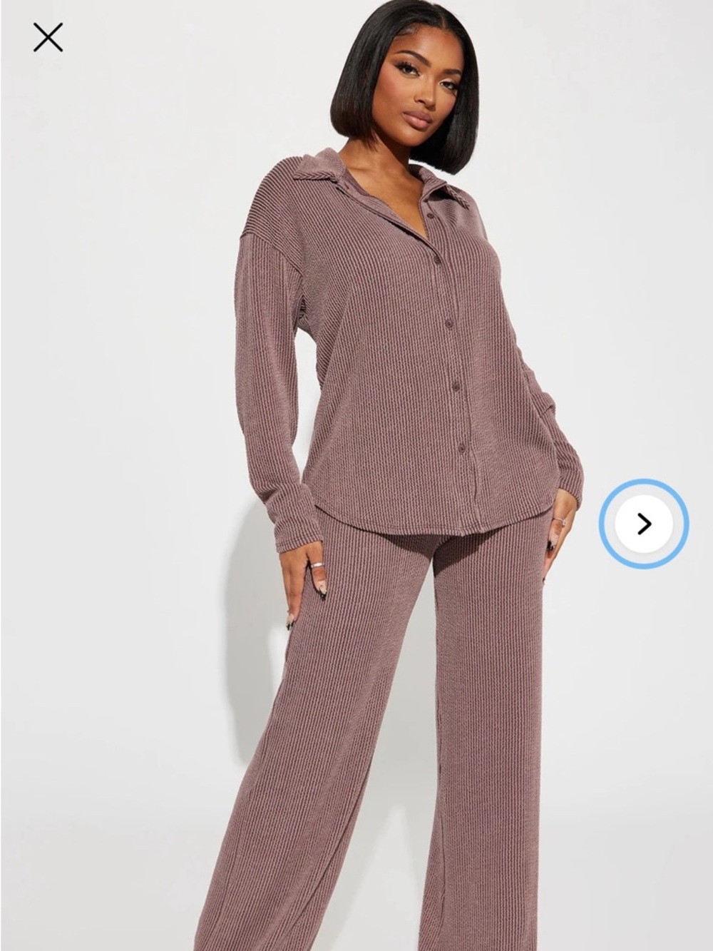 Fashion Nova Ribbed Button-Up Lounge Set in Mauve